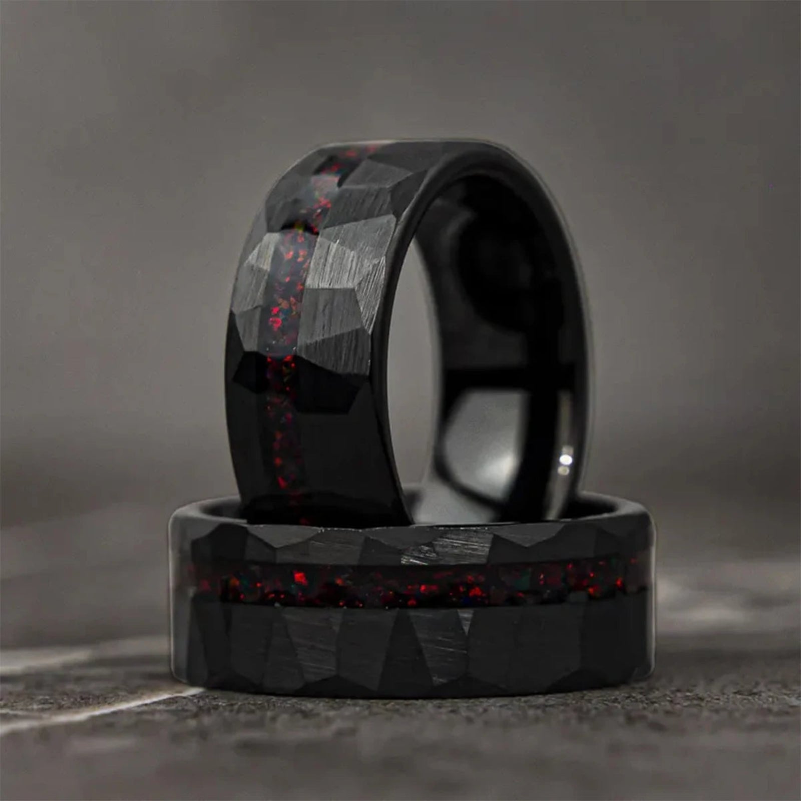 8MM Black Hammered Tungsten Ring