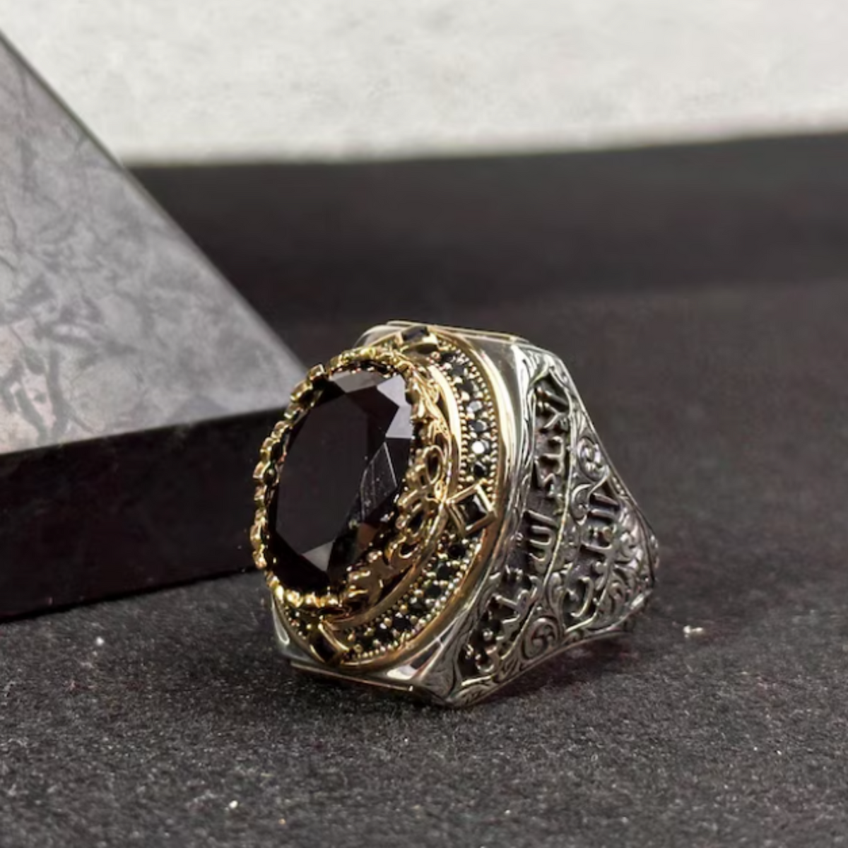 Arabic Calligraphy Black Stone Ring
