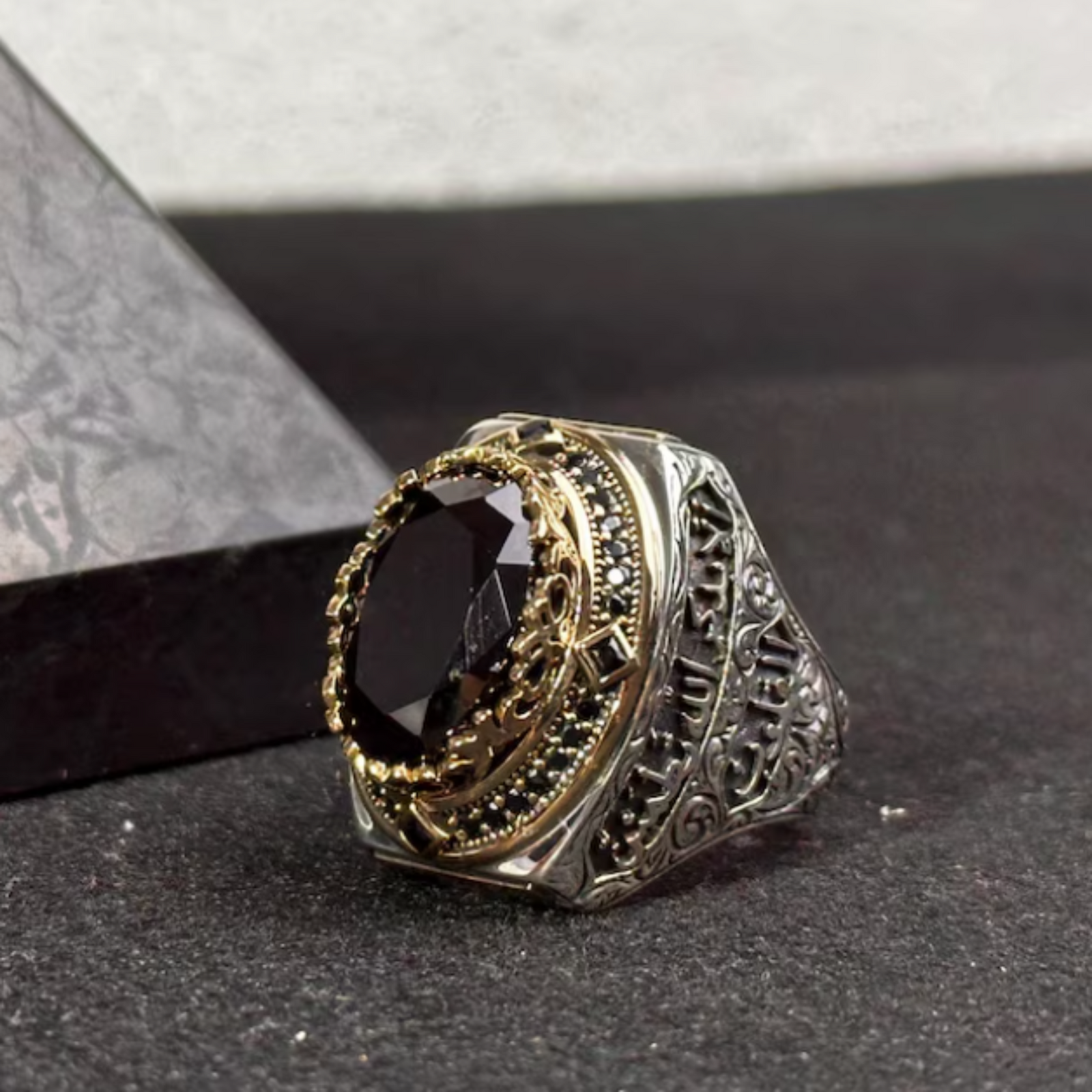 Arabic Calligraphy Black Stone Ring