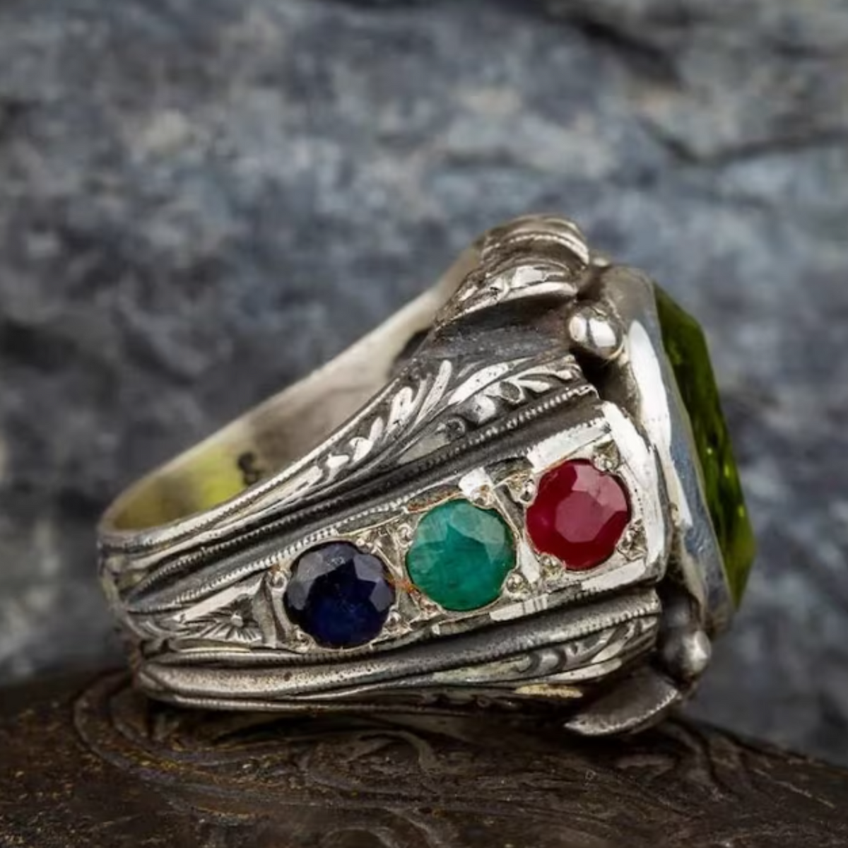 Multi Colour Natural Stone Ring