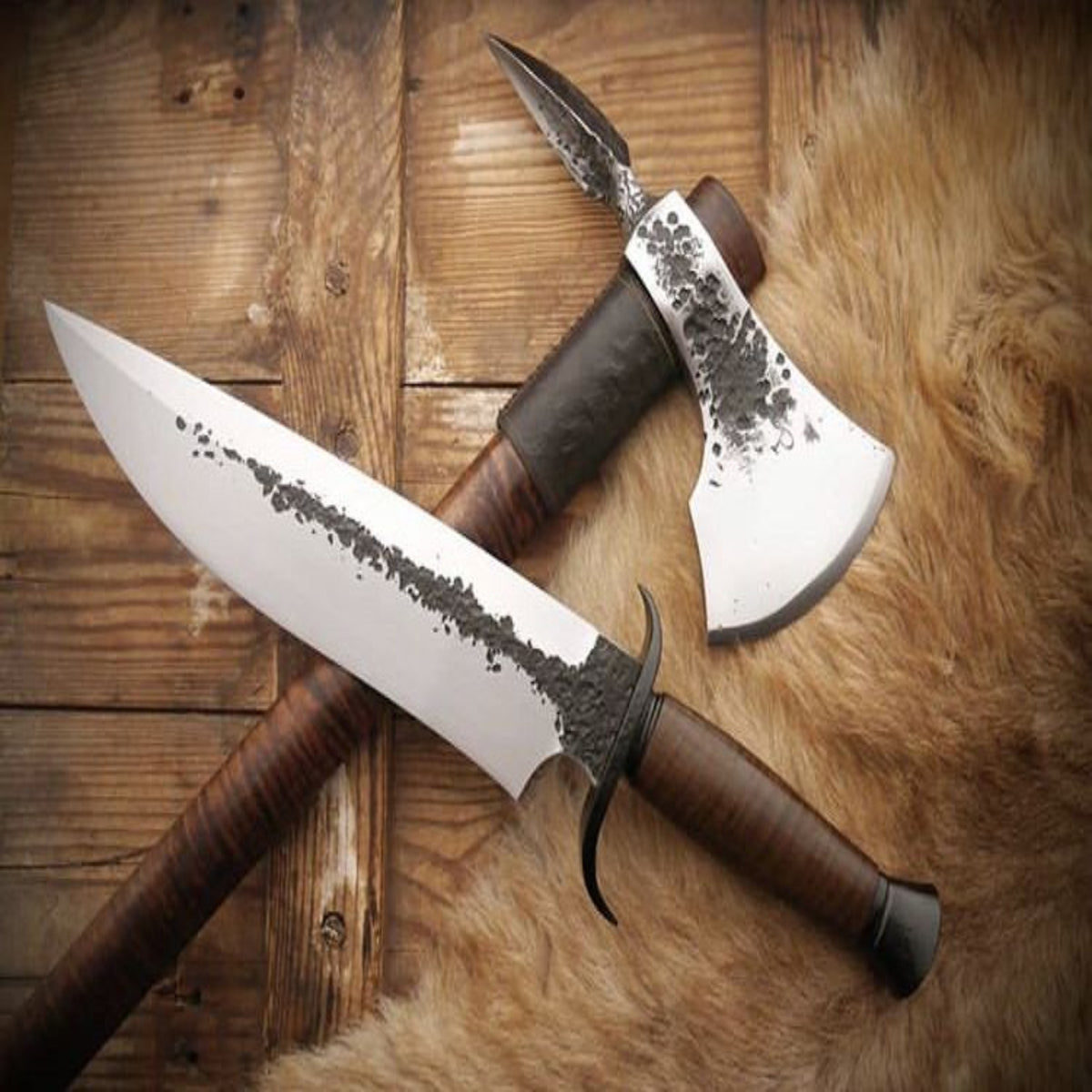 Premium Damascus steel Axe &amp; hunting Knife