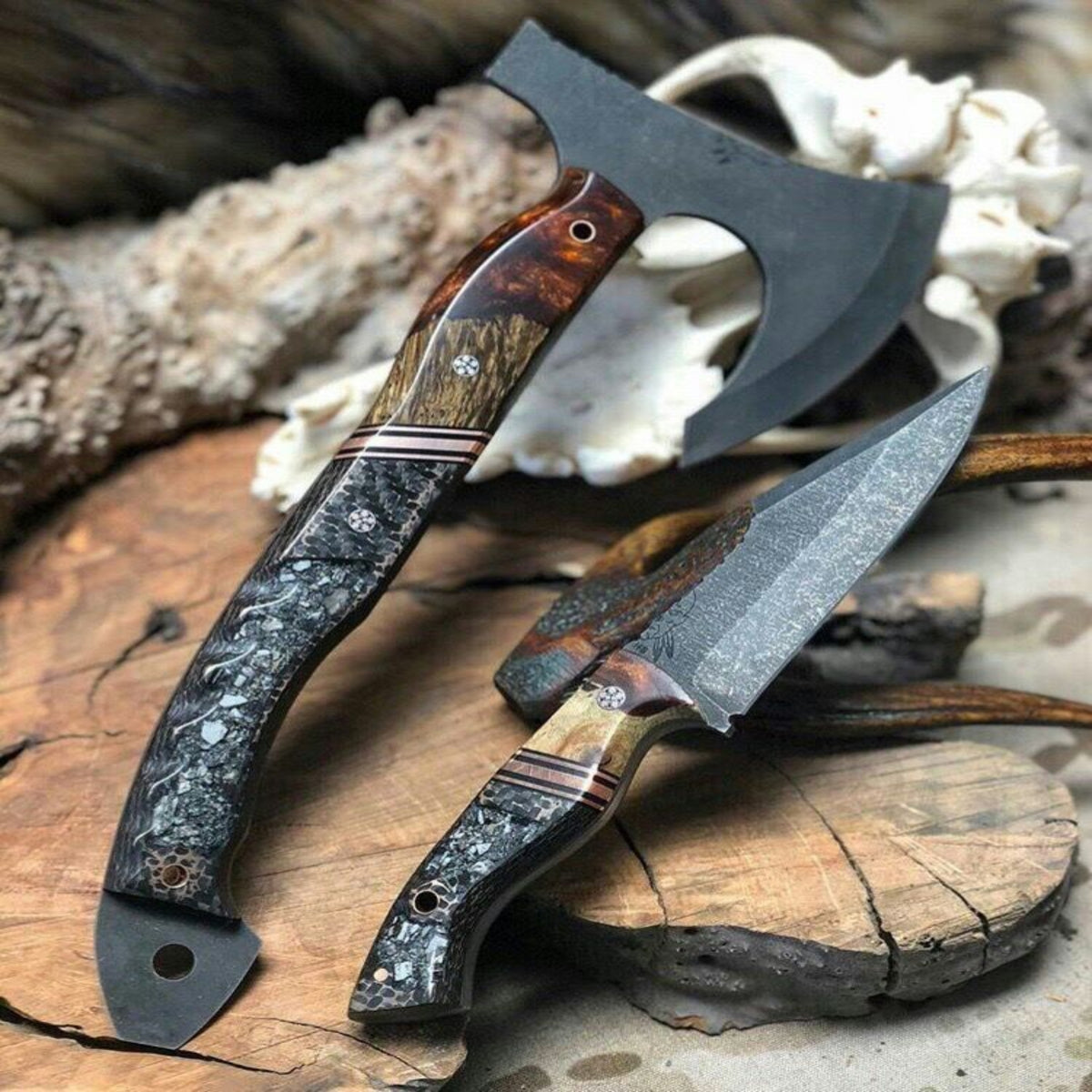 Premium Handmade Bowie Knife &amp;amp; Tactical Hunting Axe Combo