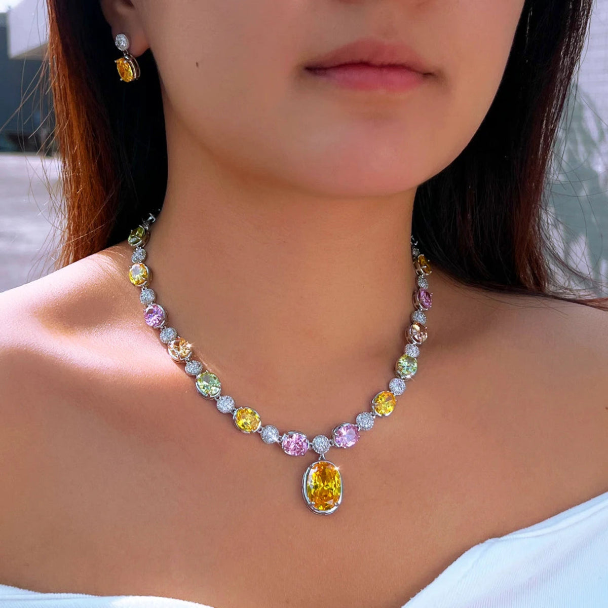 Shiny Multicolour Crystal Necklace Sets