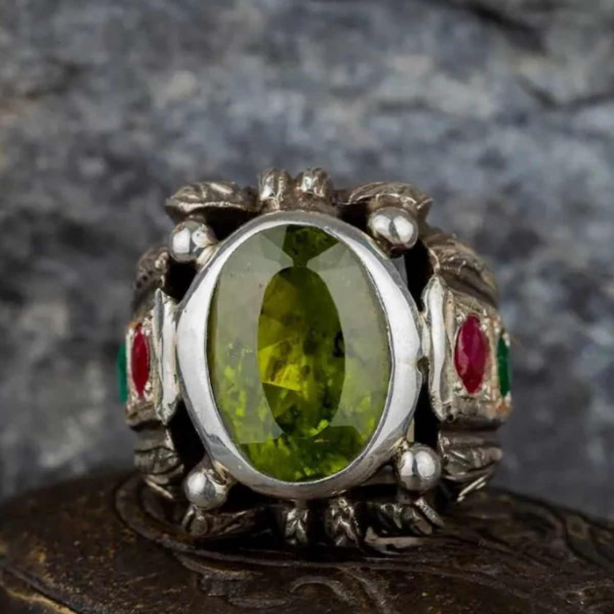 green gemstone ring men,