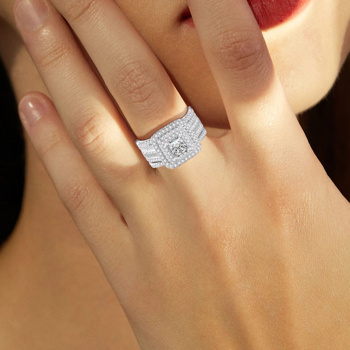 princess cut moissanite ring set