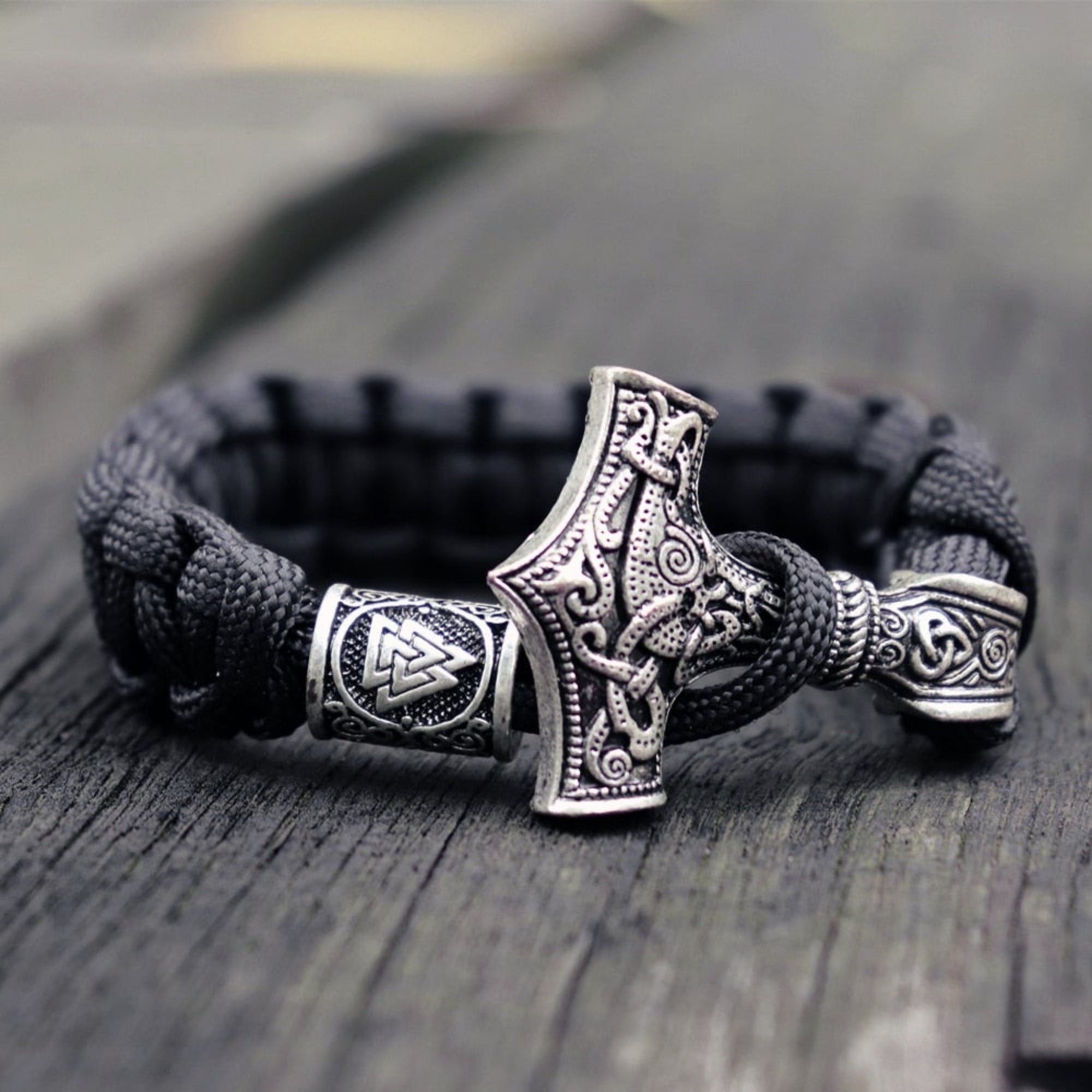 Viking Mjolnir Leather Bracelet